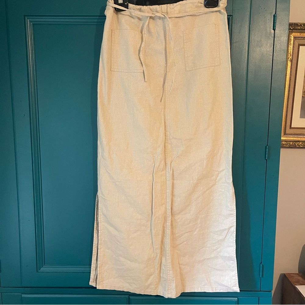 Y2K Linen Blend Cargo Long Skirt w slits - draw string waist sz XS - Picture 2 of 5
